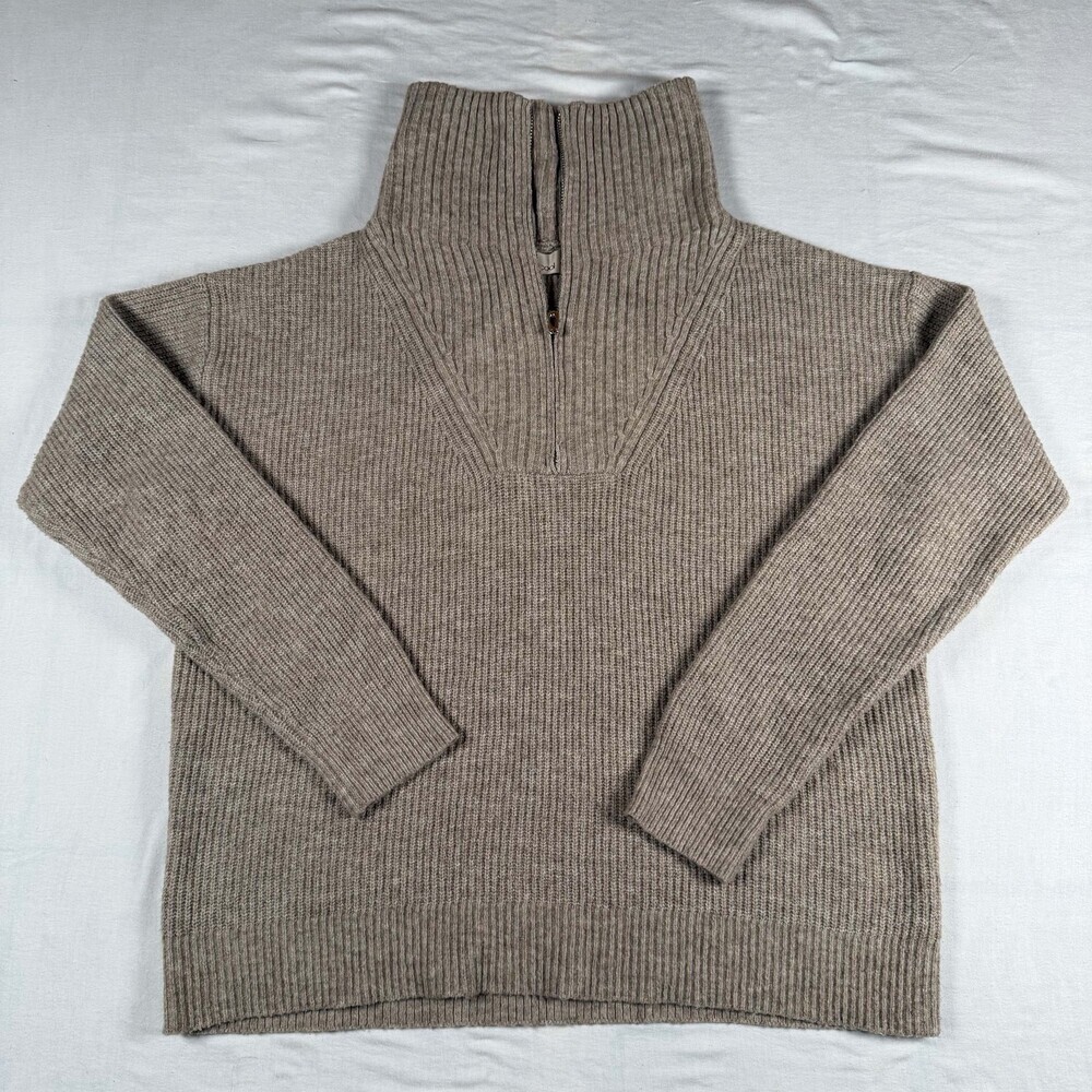 Becool Beige Ribbed Quarter Zip Sweater Womens S M Wool Blend Chunky Knit